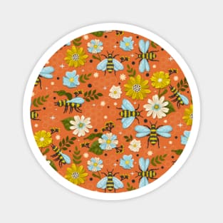 Blooming Flowers and Bees on Orange Magnet